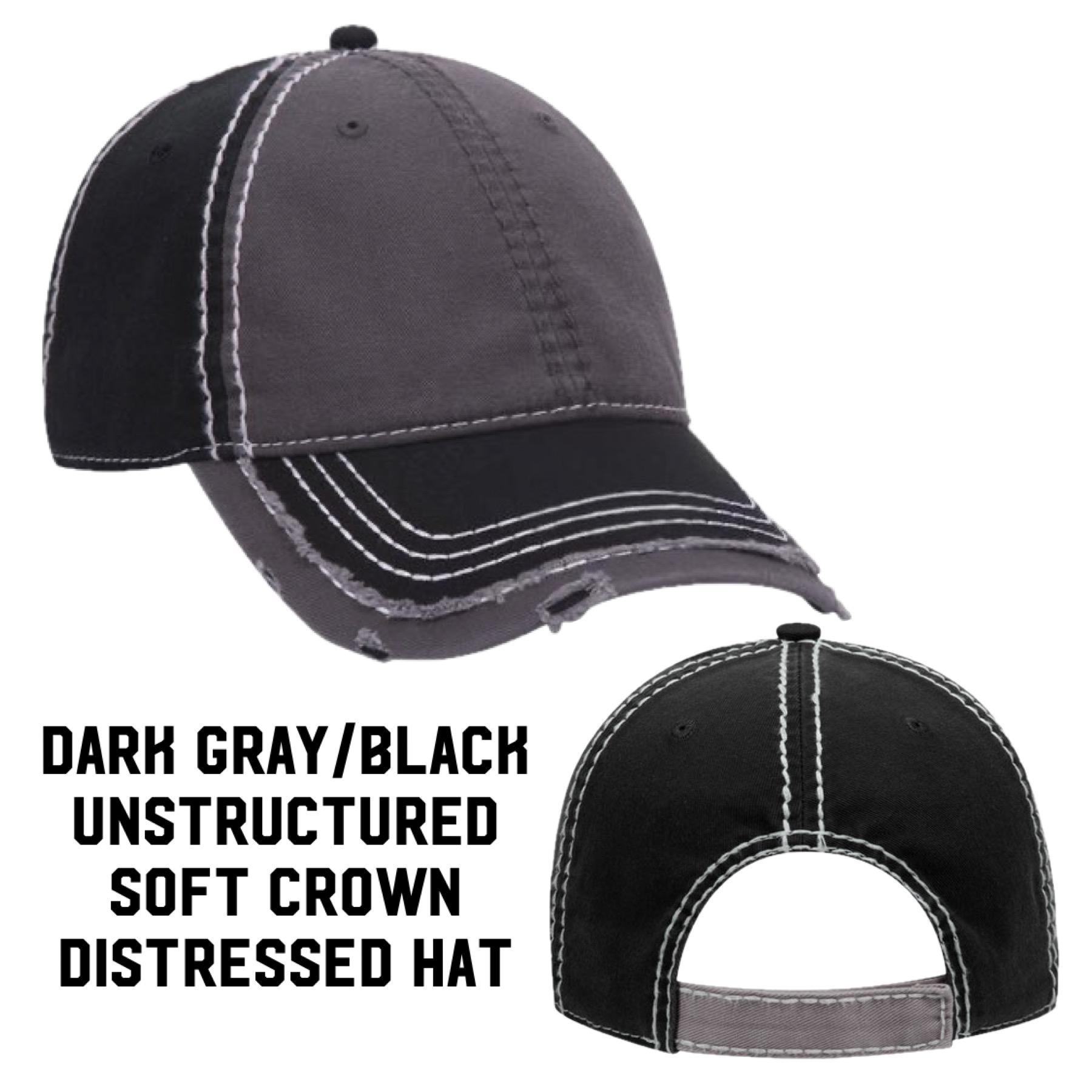 New Custom Designed Khaki Distressed Baseball Cap with Black Crystal Heart YHC Distressed Cap, Black Graphic — TL Yarn Crafts main image 4