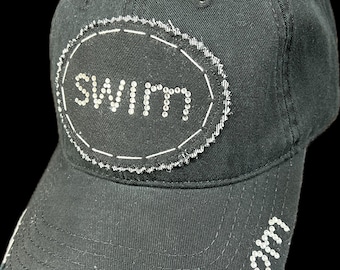 Bling SWIM Mom Distressed Ball Cap - Custom swim hat - Personalizable hat