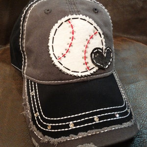 Baseball love distressed baseball hat-baseball mom hat-baseball heart hat-customizable - ships USA and worldwide