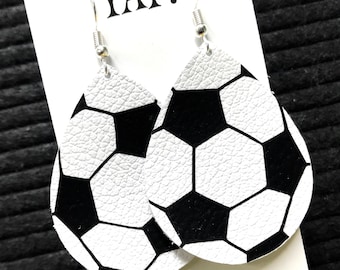 soccer leather lightweight earrings - genuine leather - sterling silver or base metal - nickel free - hypoallergenic -you choose -all sports