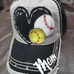 Two Sport Hat - Baseball softball soccer mom distressed hat - sport combo hat - personalized bling hat - customizable patch hat -