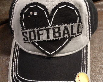 Softball Sport lover glitter bling baseball hat- fast pitch mom hat - personalized team hat - jersey number and player name on hat