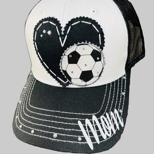 Soccer Mom Hat - Patch Crystal Distressed Cadet Cap - Customizable hat - personalized with jersey number name grandma nana mimi coach