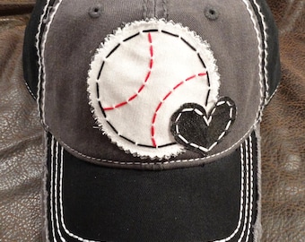 NO BLING Baseball love distressed baseball patch hat - Personalized baseball hat - custom team hat