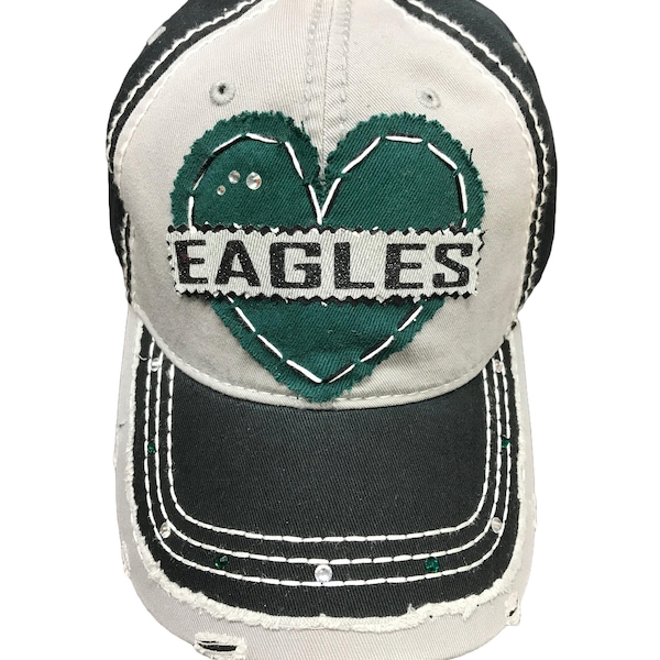 Eagles football hat - Custom colors - Love football heart hat  Personalizable hat - green silver