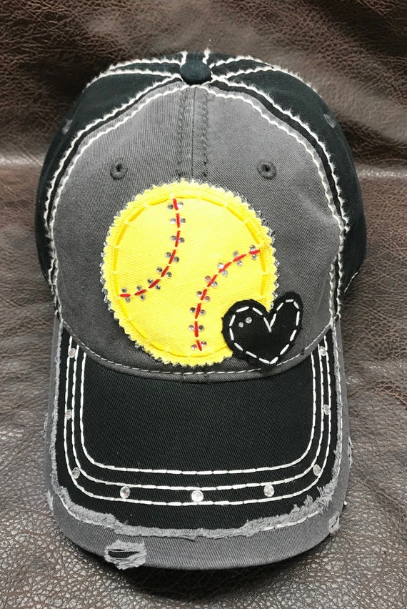 SOFTBALL love distressed baseball hat - Customizable and personalized with mom aunt grammy nana sister coach - team hat