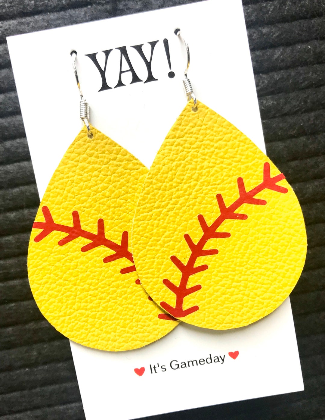 Softball Earrings Leather Fast Pitch Yellow Earrings Softball or