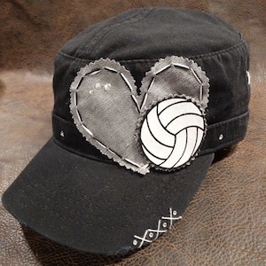 Volleyball LOVE Cadet Hat - customizable - personalizable - military short bill hat - team hat - gift for mom coach nana grandma aunt sister