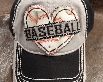 Baseball and bling lover distressed hat - personalize or customize with mom aunt sister grandma nana - wife - patch hat