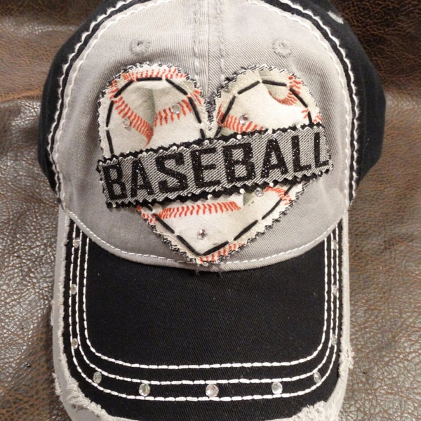 Baseball and bling lover distressed hat - personalizable with mom aunt sister grandma nana wife