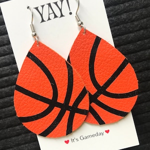 basketball lightweight leather earrings - basketball mom jewelry - customizable earrings - basketball gift