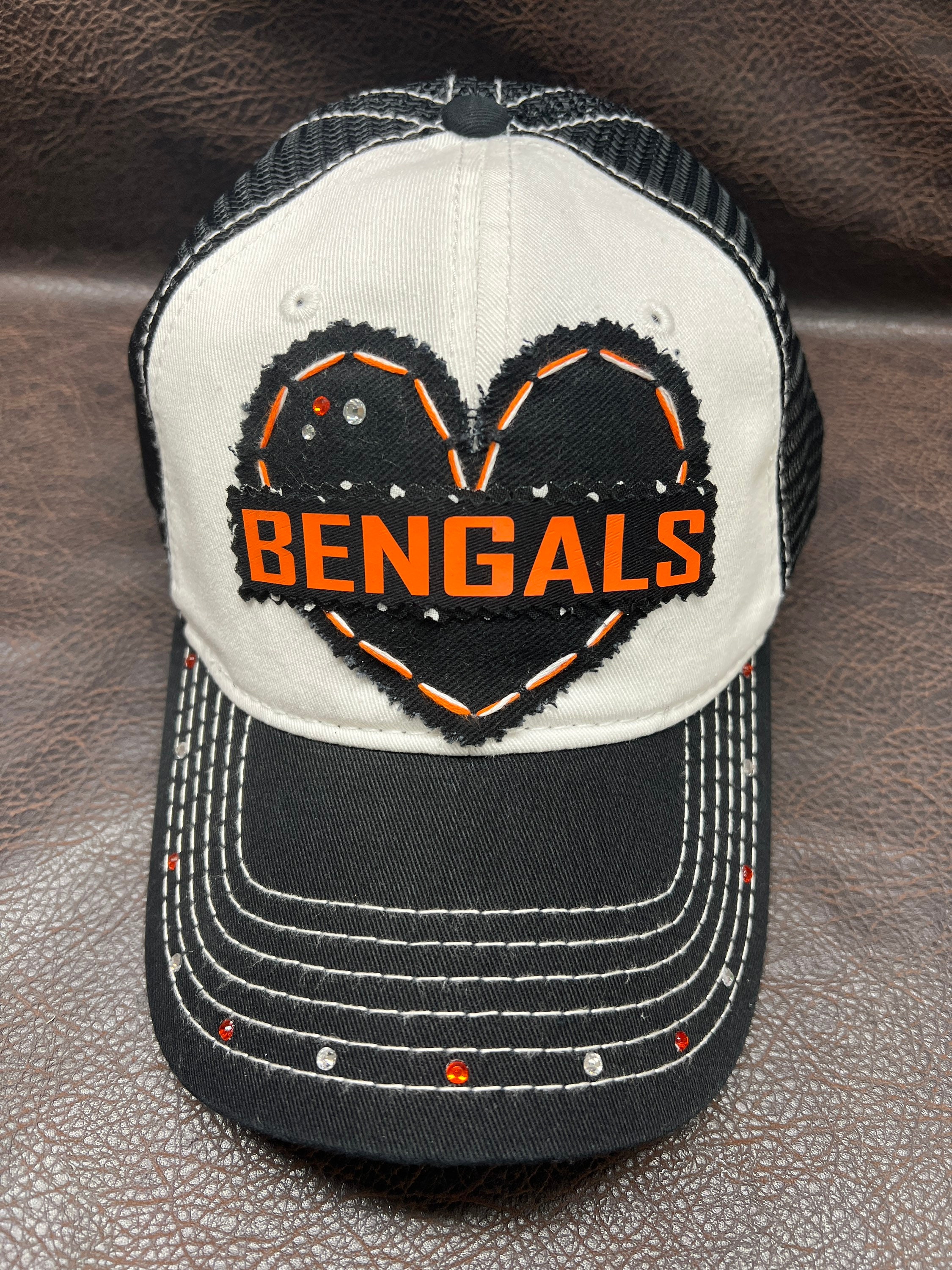 Love Bengals Hat- Orange and Black Football Mesh Back Trucker Hat - Adjustable Closure - Customizable Hat