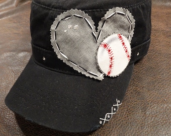 Baseball Mom Bling Girl Cadet Cap - Customizable baseball team hat - Short bill military baseball cap - personalized for mom nana mimi aunt