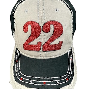 Personalized number glitter bling custom colors - Sport team - High School Team - football baseball any sport player jersey number mom hat