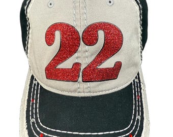 Número personalizado con brillo y colores personalizados - Equipo deportivo - Equipo de secundaria - Fútbol, béisbol, cualquier deporte, jugador, camiseta, número, gorra de mamá