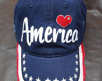 Kocham Amerykę 'Merica USA Hat - 4 lipca - czerwono-biało-niebiesko-gwiazdkowa czapka w paski - czapka z flagą