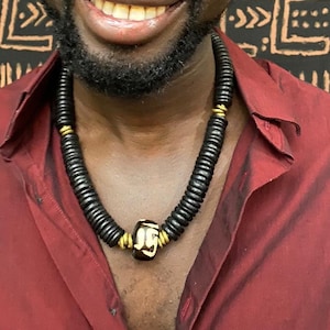 Momadou Necklace, Mens Gift, Men&#39;s African Necklace, Mens Ethnic Necklace, African Necklace, Afrocentric, Unisex, Ethnic, Batik bone