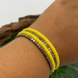 Nigerian Vinyl and Hematite Stack Bracelet, African Bead Bracelet, Ghana, boho, mix and match