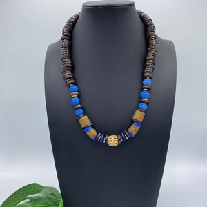 Brass glass coconut, African beaded necklace, Men&#39;s African Necklace, Men&#39;s Ethnic Necklace, African Necklace, Afrocentric,  Ethnic, brass