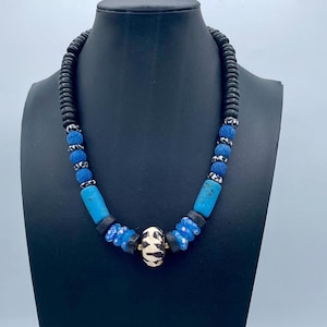 Recycled glass bone coconut African beaded necklace, Men&#39;s African Necklace, Men&#39;s Ethnic Necklace, African Necklace, Afrocentric, ethnic