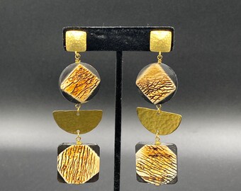 Hammered brass horn dangle earrings - Afrocentric Jewelry, batik Bone Earrings /Afrocentric Earrings/ African Earrings/ Ethnic Earrings