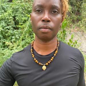 Tiger Eye African Mask Necklace, mens gift, Men&#39;s African Necklace, Men&#39;s Ethnic Necklace, African Necklace, Afrocentric, Unisex