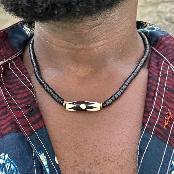 Batik Bone Necklace, mens gift, Mens African Necklace, Mens Ethnic Necklace, African Necklace, Unisex, Afrocentric Necklace