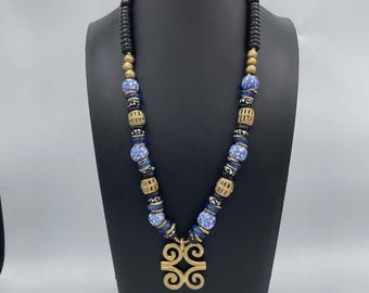 African Black and Gold Men Long Neck Bead for All Occasions