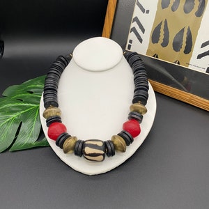 Recycled glass and Bone Necklace, Africa, Afrocentric, African necklace, ethnic, Beaded, women&#39;s, trade beads, statement, boho, chunky