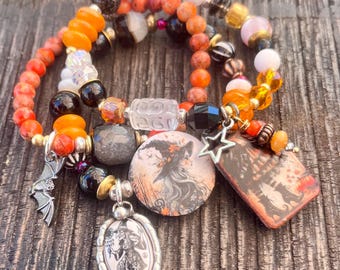 Witchy Woman Trio, Witch Bracelet Set, Halloween Jewelry, Artisan Beads