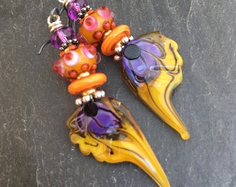 Summertime Butterfly Wing Earrings, Boho Luxe Glass, Artisan Boho Earrings, Collector Jewelry, Handmade Gift for Her