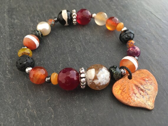 Fall Butterfly and Copper Leaf Bracelet