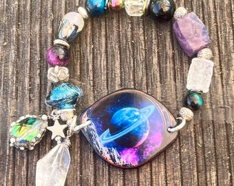 Pulsera de Saturno, joyería de la Luna y las Estrellas, planetas, extraterrestres, Área 51, joyería artesanal.