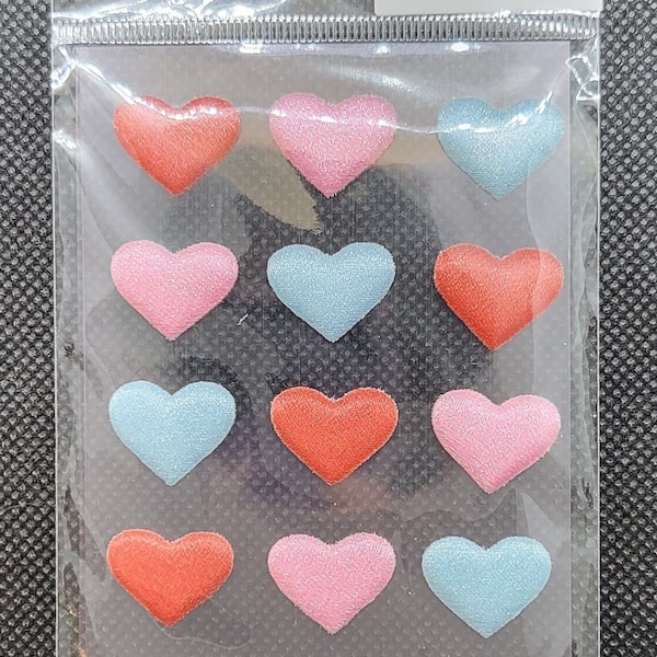 Simple Sticker Japanese Puffy Hearts in Red, Blue, Pink Sticker Sheet