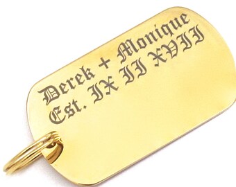 Gold Paare Schlüsselanhänger, individuell gravierter Militär-Tag, Jahrestagsgeschenk für Freund oder Ehepartner, personalisierte Militär-ID, Hundemarke Keychain