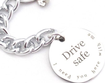 Drive Safe Keychain, Silver Custom Engraved Keychain, Gift for Husband, Gift for Boyfriend, Personalized Stainless Steel Key Ring