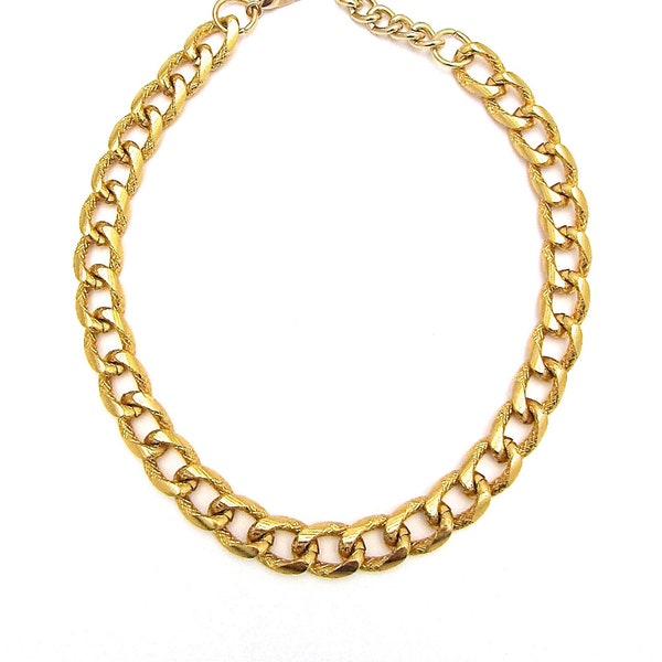 Cuban Link Chain, Lightweight Textured Statement Necklace, Gold Chain
