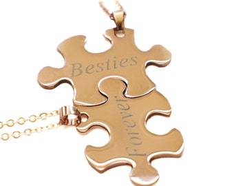 Puzzle Piece Necklace, Custom Engraved, Personalized  Jewelry, Couples Necklace Set, Best Friends Jewelry, Valentine's Day Gift