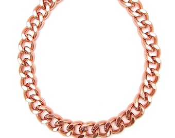 Chunky Chain Necklace, Lightweight Aluminum Metal, Cuban Link Chain, Rose Gold Statement Necklace