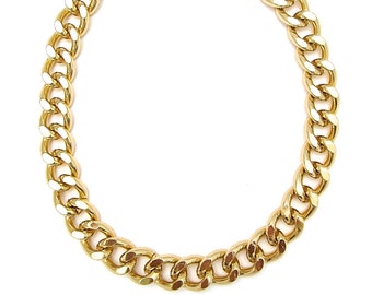 Chunky Chain Necklace, Lightweight Cuban Link Chain, Gold Statement Necklace