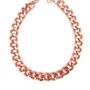 Chunky Chain Necklace, Lightweight Aluminum Metal, Cuban Link Chain, Rose Gold Statement Necklace