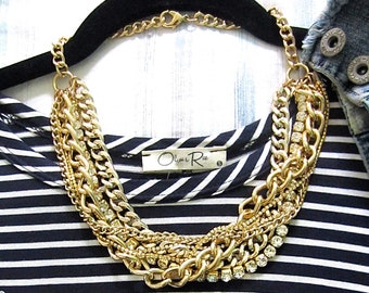 Gold Statement Necklace, Chunky Gold Necklace, Gold Multi Layer Chain, Triple Layer Necklace