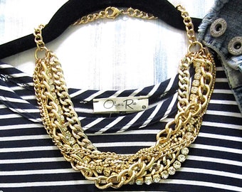 Gold Statement Necklace, Chunky Gold Necklace, Gold Multilayered Chain, Triple Layer Necklace