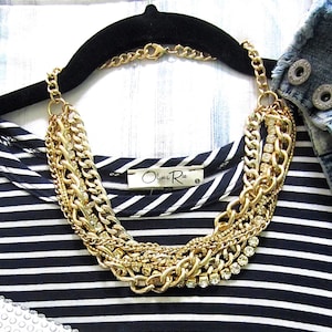 Gold Statement Necklace, Chunky Gold Necklace, Gold Multi Layer Chain, Triple Layer Necklace