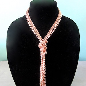 Long Knot Necklace, Knotted Statement Necklace, Rose Gold Chain, Chunky Jewelry