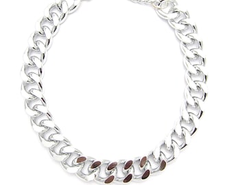 Chunky Chain Necklace, Lightweight Cuban Link Chain, Silver Statement Necklace