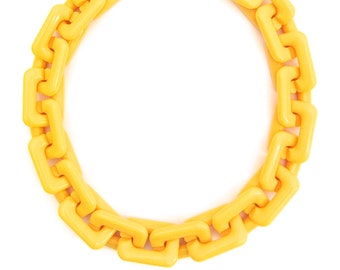 Collier Créateur Signé Viviana En Lucite Marbré Jaune Et Cristal Taillé - Longueur 41-45 Cm - Occasion