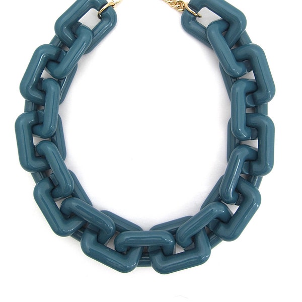 Collar de color verde azulado grueso, cadena acrílica de resina, collar de declaración geométrica, collar de eslabones grandes, joyería personalizada, joyería súper gruesa
