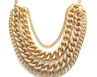 Chunky Gold Necklace, Multi Layer Statement Necklace, Layered Statement Chain