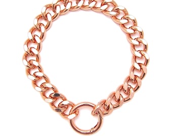 O Ring Choker, Lightweight Cuban Link Necklace, Rose Gold Day Collar